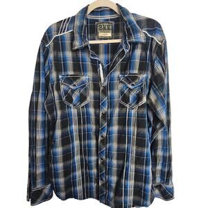 BKE Western Shirt Men XL Plaid LS Slim Fit Snap Collared Cowboy Rodeo Barn Farm